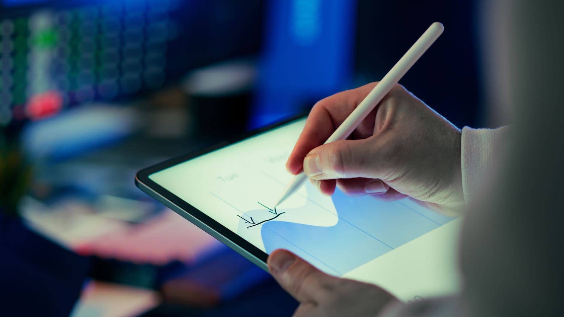 Handwritten notes and a diagram drawn on a tablet with a stylus