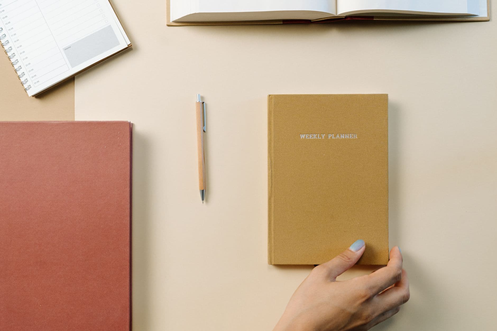 A weekly routine written out in a notebook