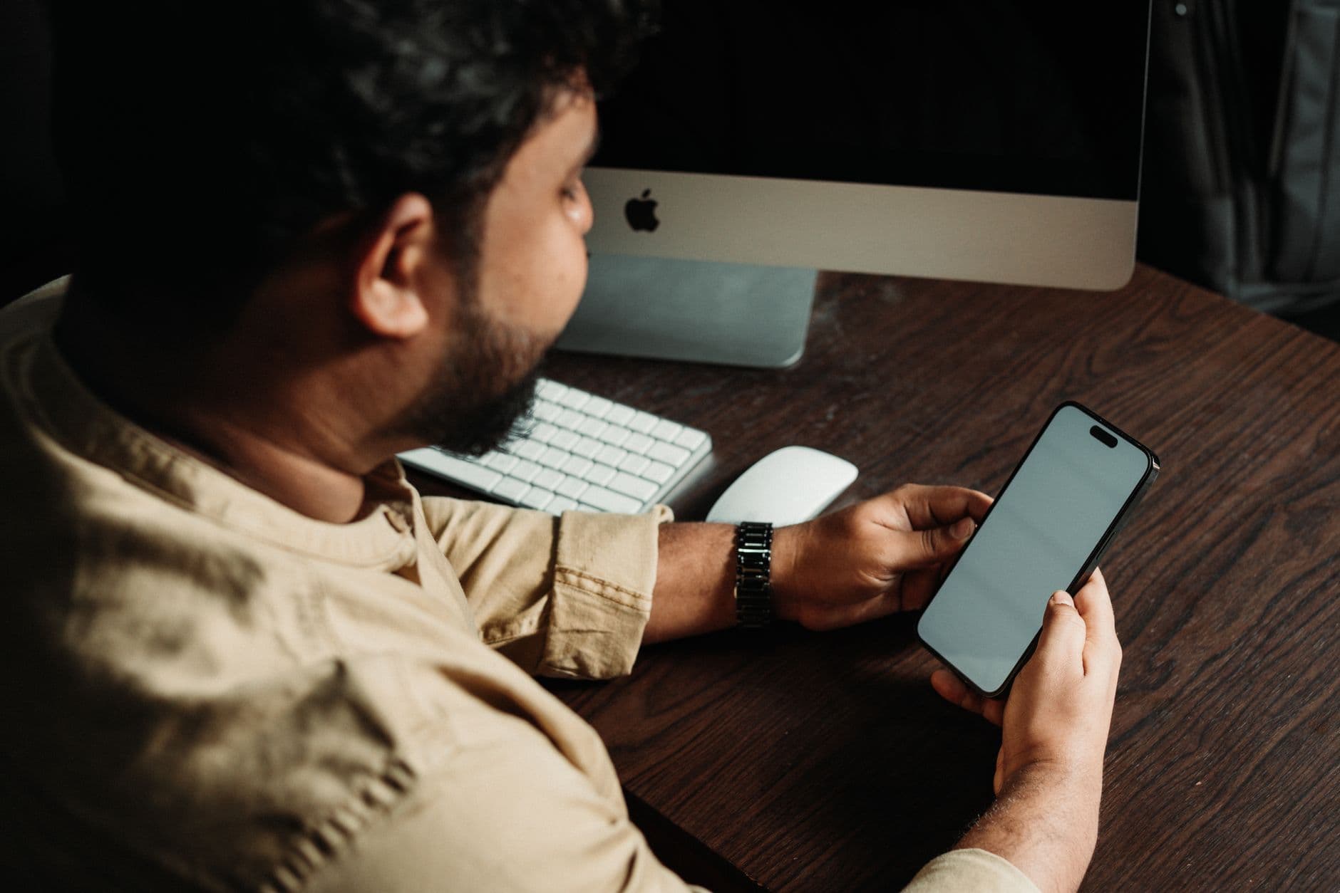 A smartphone notification on an office desk